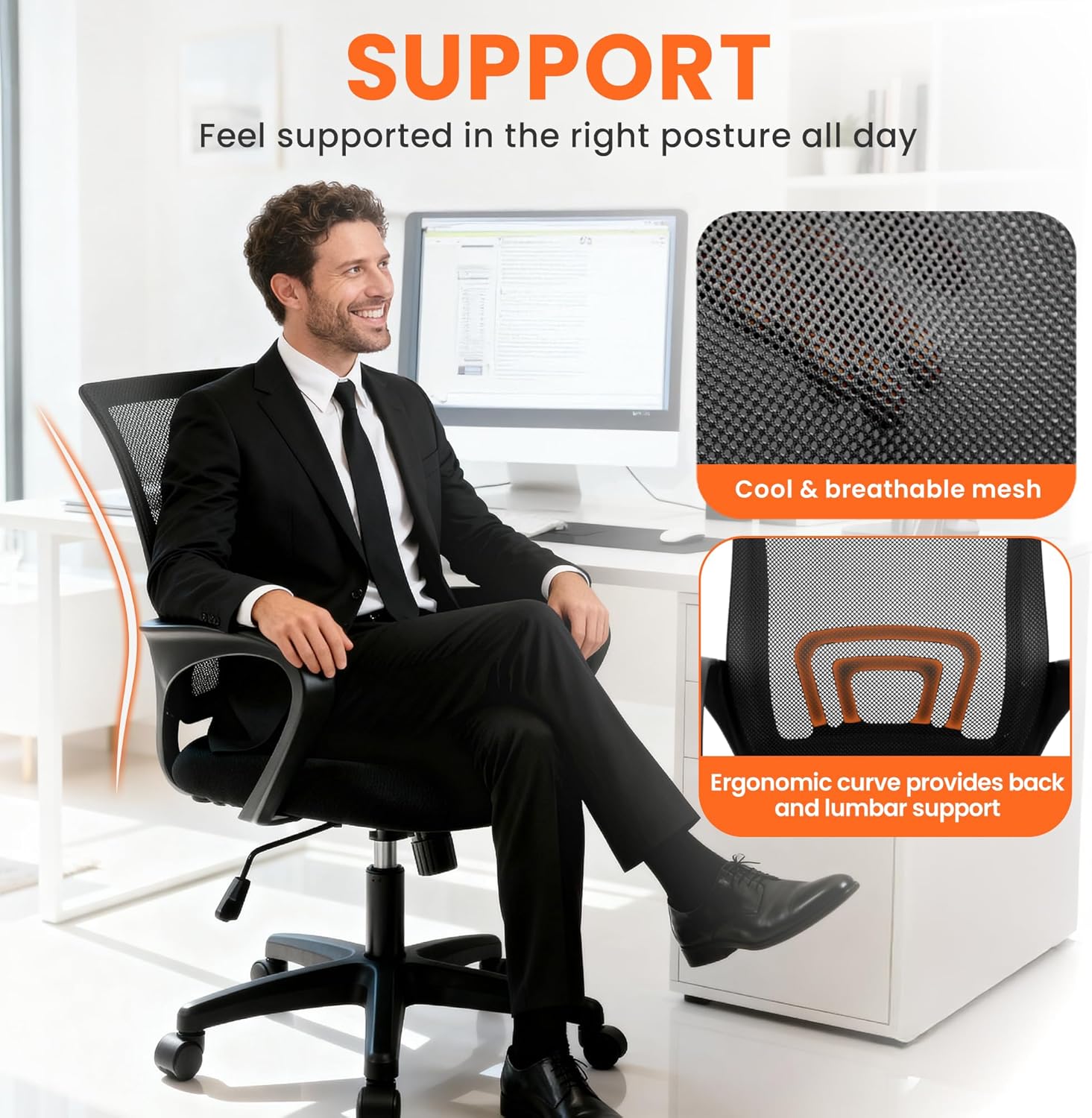 كرسي مكتب شبكي مريح مع دعم للظ - مراجعة Ergonomic Office Chair وسعره
